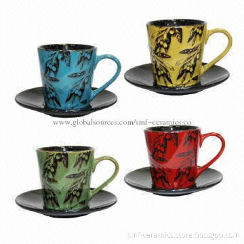 Ceramic Cup and Saucer, Color Glazed, Hand-painted, FDA-, 84/500/EEC- and LFGB-certified